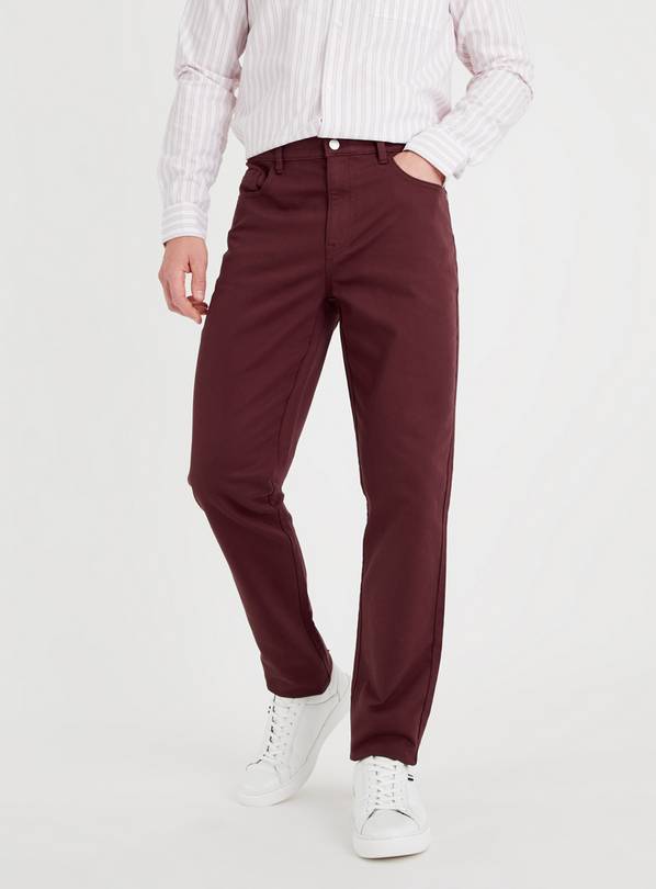 Burgundy 5 Pocket Trousers With Stretch 44R